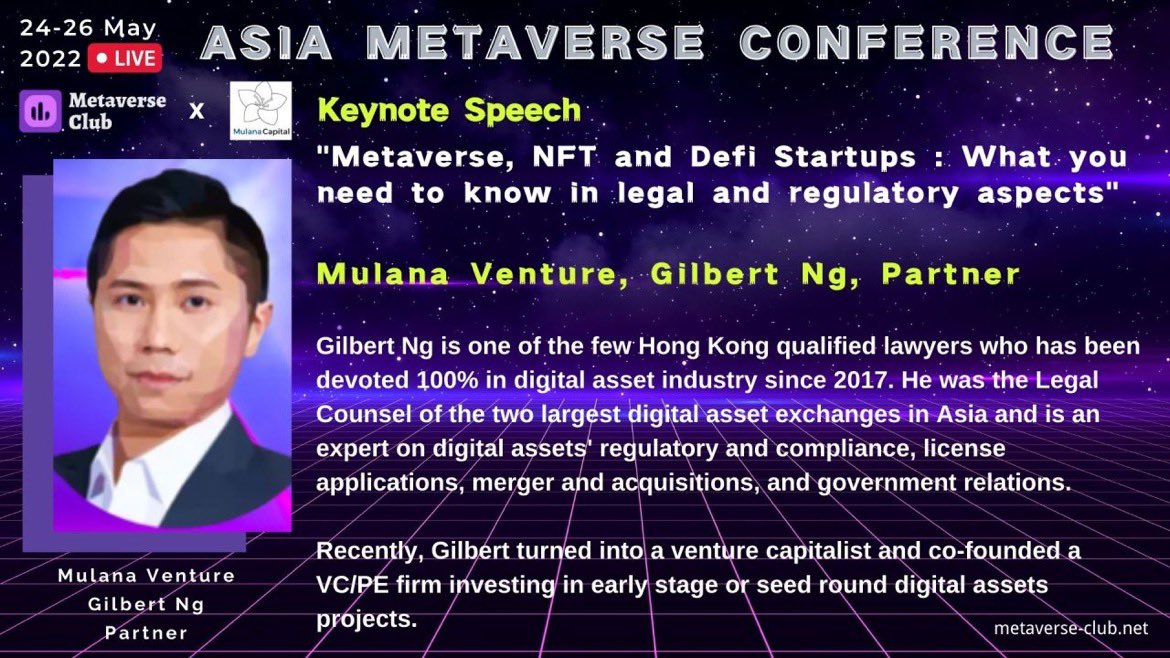 web3meetupalert's tweet image. 📌#TopicPreview  "Metaverse, NFT and Defi Startups : What you need to know in legal and regulatory aspect

📅 Date: May 24, 7 PM - May 26, 11PM PST 2022 ⏰

📖 More Info: metaverse-club.net
🚀 Ticket: bit.ly/3kU2n7x
👉 #web3 #web3meetupalert #metaverse