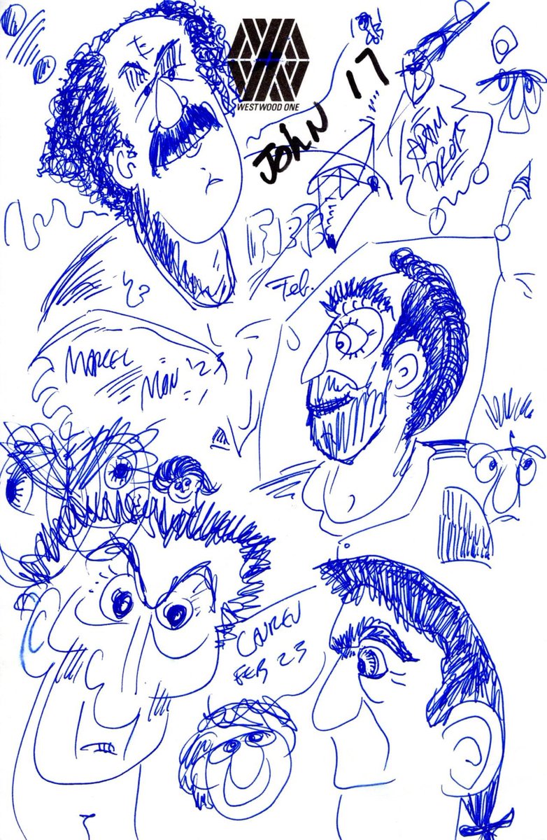 I used to engineer the radio broadcast of “Loveline” in the 90s. When we had a studio guest, I would set a scratch pad in front of them for notes. Most of the time I tossed them afterward. This is one I kept because it's interesting as hell! <a href="/MJMcKean/">Michael McKean</a> from 02-03-98.