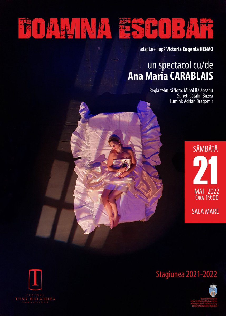 Tony_Bulandra's tweet photo. 📌Vă așteptăm, sâmbătă 21 mai, de la orele 19:oo, în Sala Mare, să urmărim împreună un spectacol despre curaj - Doamna Escobar📌

☛ Bilete: https://t.co/EtirC8yUIi https://t.co/RkSaWT30Xa
