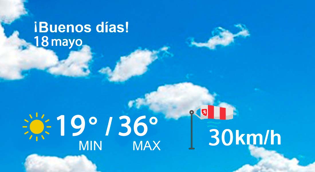 zaragoza_es's tweet photo. Buenos días!
#TiempoZGZ 
🌞Soleado, temperaturas entre 19 y 36º.
Viento de hasta 30 km/h máx.
Más info. > https://t.co/6r81UX6Tdg https://t.co/LRWf078o5P