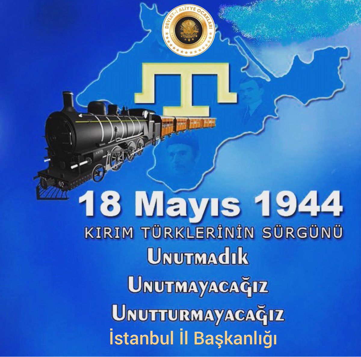 devaliyye34's tweet photo. 18 Mayıs 1944 Kırım Türklerinin sürgününü unutmadık, unutmayacağız, unutturmayacağız hayatını kaybeden soydaşlarımıza ALLAH'tan rahmet diler...kederli acılarını yaşayan kardeşlerimize metanetler dileriz.

#devletialiyyeocakları #devletialiyyeocaklarıistanbul  #kırımtürkleri https://t.co/OKsrxzT9T3