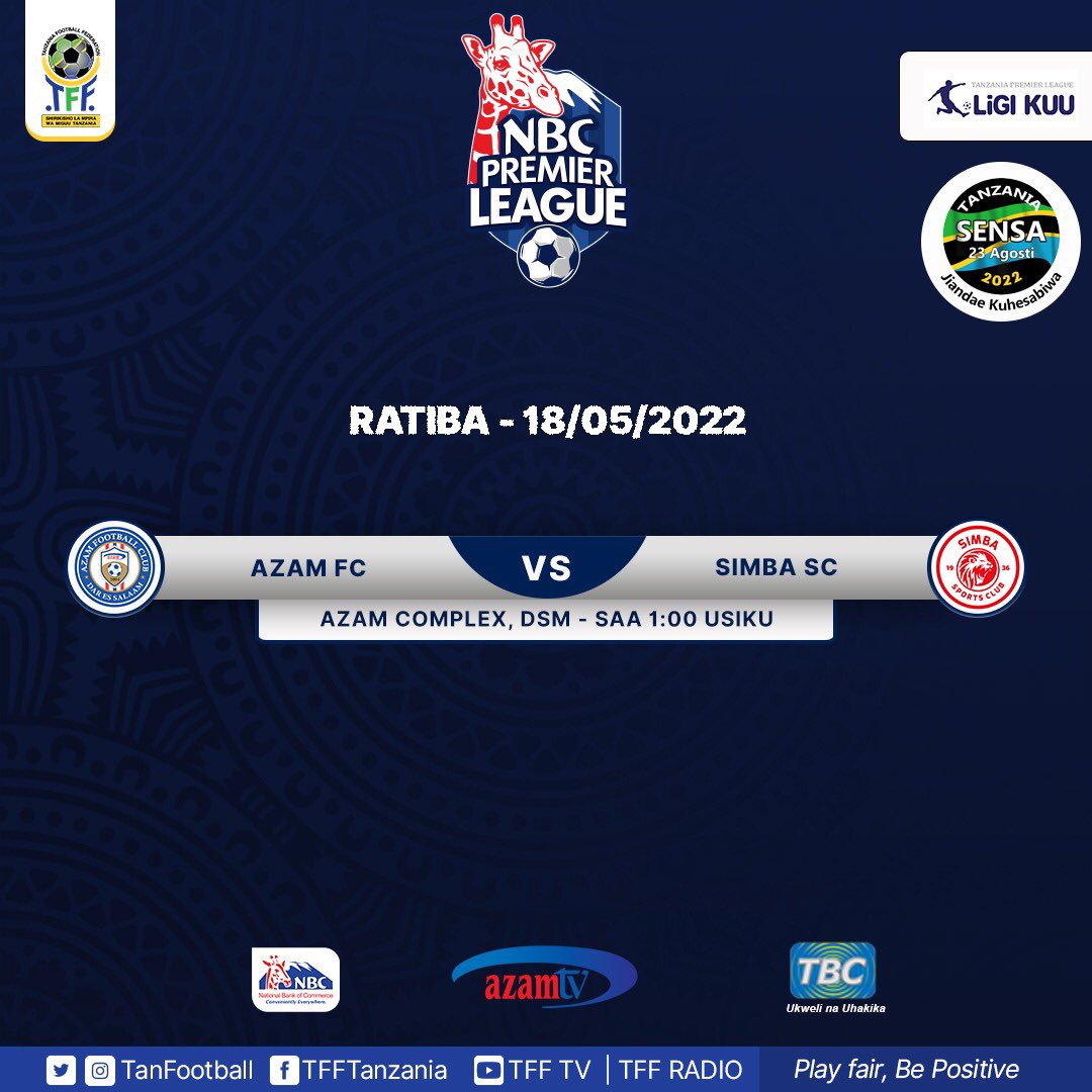 Tanfootball's tweet photo. Ratiba ya Ligi Kuu ya NBC leo Mei 18, 2022.
#NBCPLFixtures
@tplboard @Tanfootball @NBCTanzania @azamtvtz @TBConlineTZ https://t.co/YnCG4awRg4