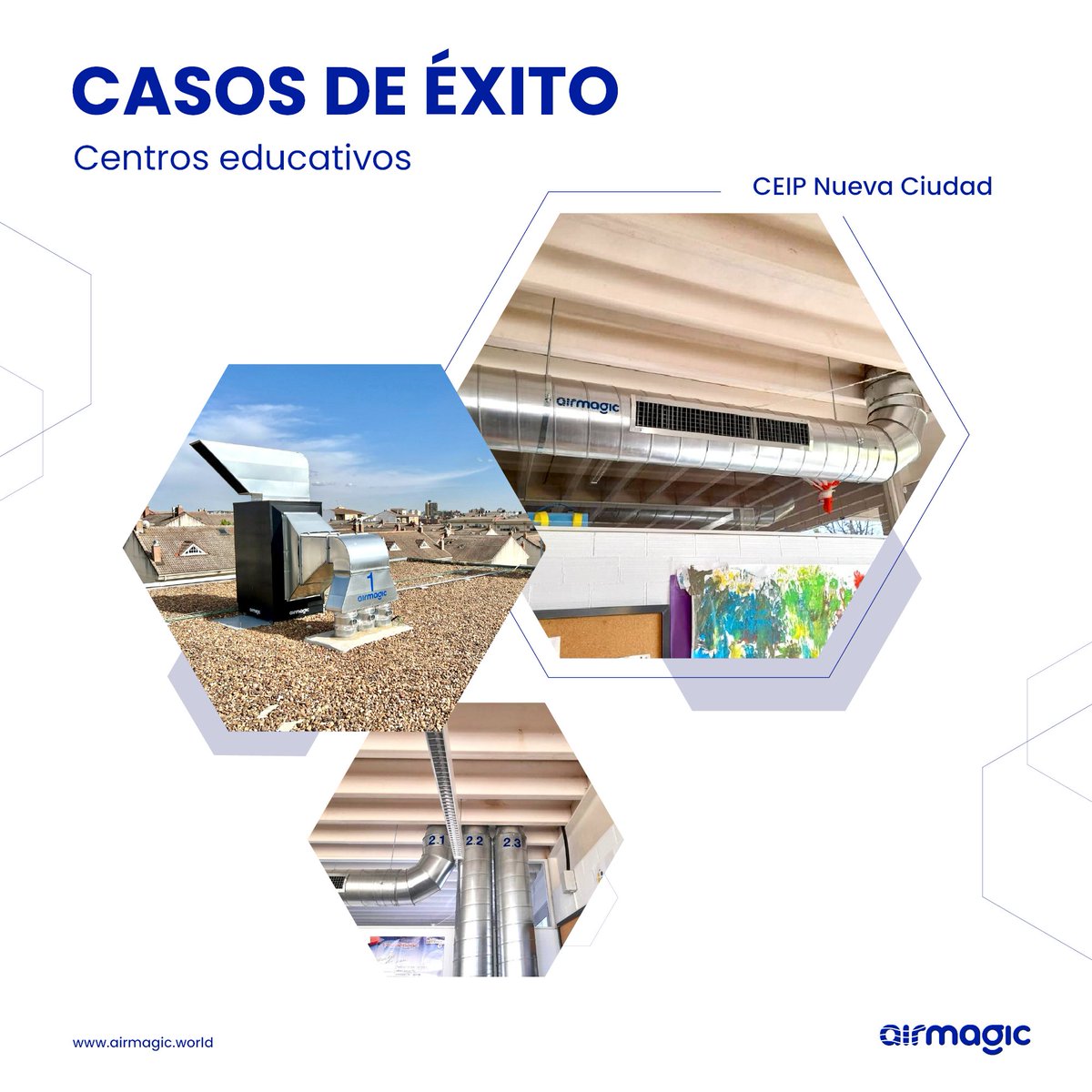 📣 CASOS DE ÉXITO

🔵 Climatización 100% #ecológica en Colegios y Centros Educativos.

Con #Airmagic:

➡️ 22º/26º C. 🌀
➡️ Renovación del aire. 🍃
➡️ Menor consumo. ⚡️
➡️ Aire 100% renovado mediante sistemas ultravioleta de alto impacto . 💯

💻 airmagic.world