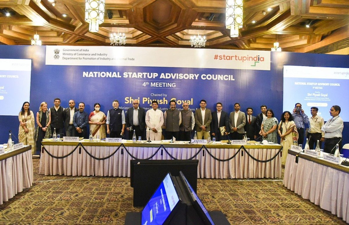 DPIITGoI's tweet photo. Union Minister @PiyushGoyal chaired 4th meeting of National Startup Advisory Council (NSAC)

Urges NSAC to focus on tier-2 &amp; tier-3 cities for VC funding, capacity building &amp; awareness generation on government schemes that promote #startups 

Read: https://t.co/LR4YVSKjoF https://t.co/qxGTjYrR9B