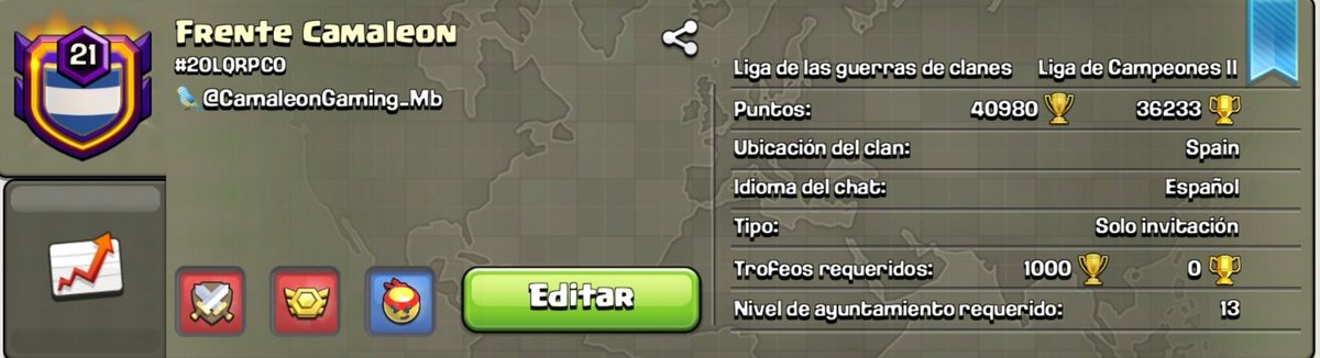 Miguelon (@miguelonsapo) on Twitter photo Buenos dias😘
Queremos aumentar la famila en <a href="/CamaleonFrente/">Frente Camaleón</a> ,si eres TH14, buscas clan activo para divertirte y pasarla bien jugando al COC,pásate😉
Hacemos guerras ramdom,juegos del clan,CWL y por supuesto LE DAMOS DURO A LA FORJA.
Se agradece Rt y ❤️ Buenos dias😘
Queremos aumentar la famila en <a href="/CamaleonFrente/">Frente Camaleón</a> ,si eres TH14, buscas clan activo para divertirte y pasarla bien jugando al COC,pásate😉
Hacemos guerras ramdom,juegos del clan,CWL y por supuesto LE DAMOS DURO A LA FORJA.
Se agradece Rt y ❤️
