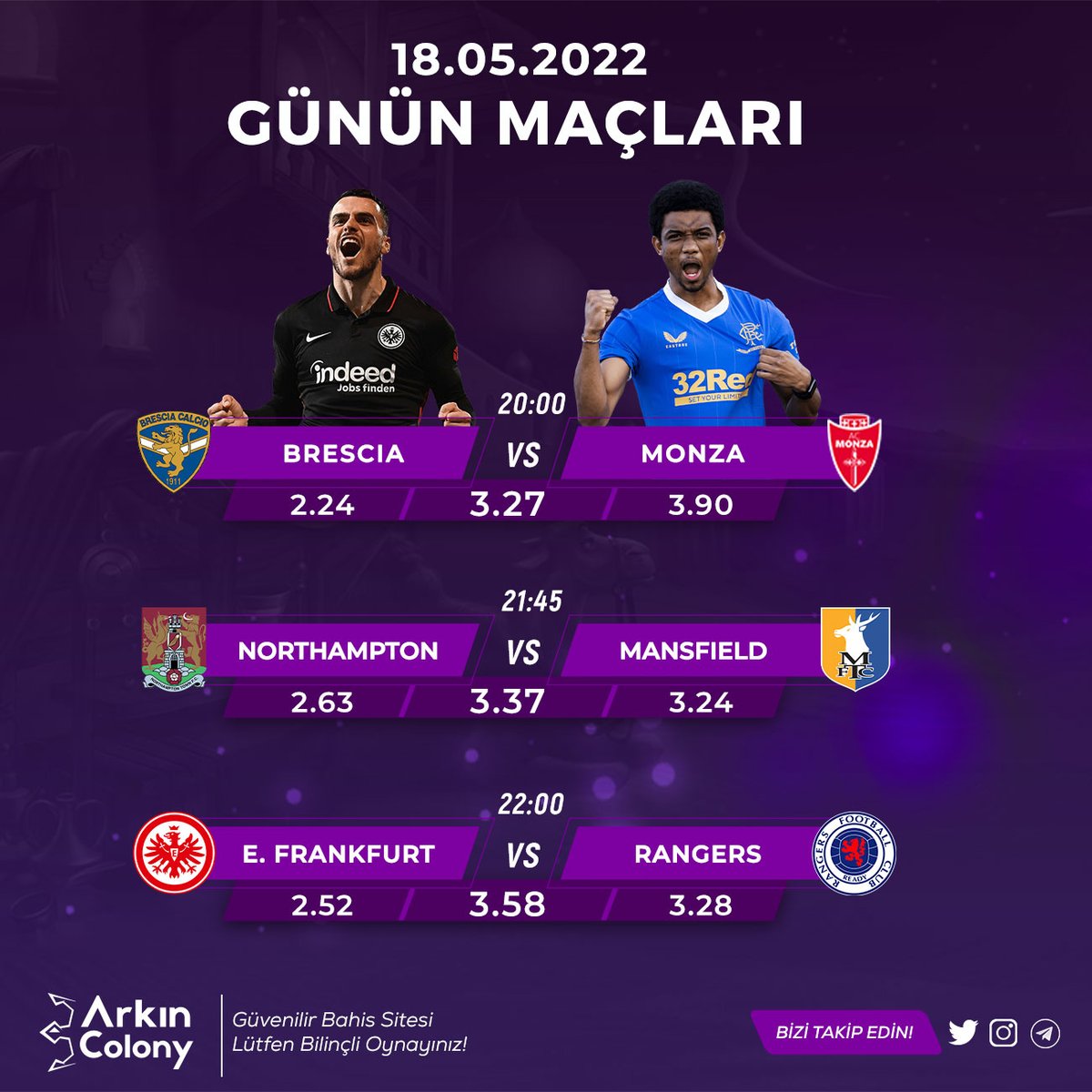 🎁#ARKINCOLONYBET'TEN %30 KAYIP BONUSU!

⚽BRESCIA - MONZA
⚽NORTHAMPTON - MANSFIELD
⚽E. FRANKFURT - RANGERS

🎁ÇEVRİMSİZ %25 SPOR BONUSU!

canlitv51.com
rebrand.ly/GüncelArkınCol…

#casino #bahis #futbol #canlicasino #iddaa