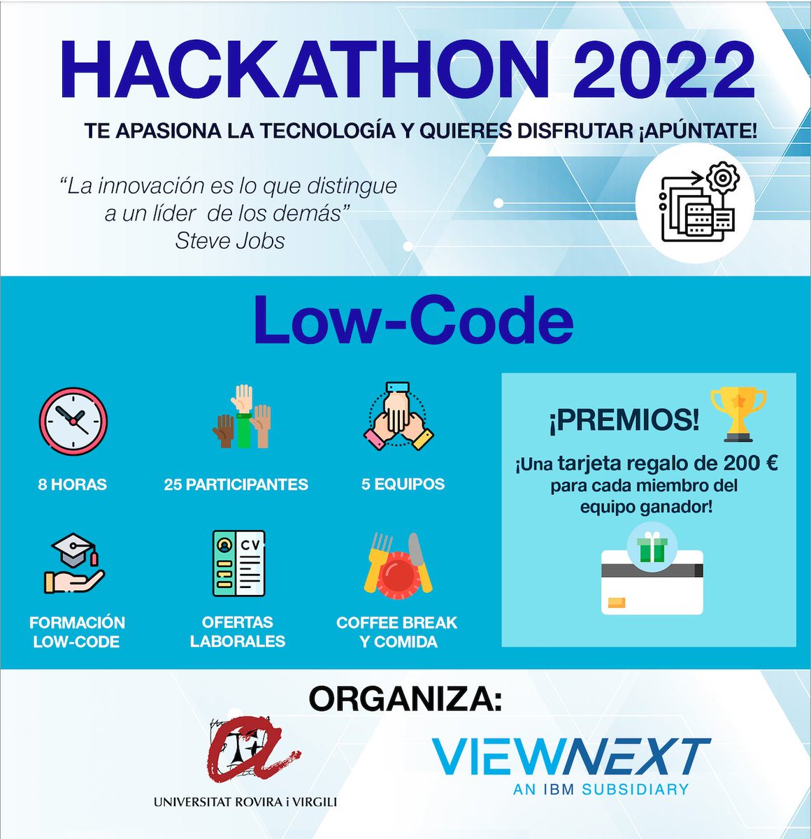 etseURV's tweet image. Ep! Que a l&apos;ETSE de la @universitaturv fem una #hackathon amb #ViewNext Tens temps per apuntar-t&apos;hi però no et despistis!