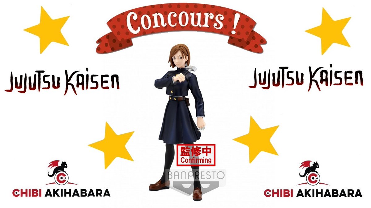 Chibi Akihabara (@akihabarachibi) on Twitter photo ⭐️ Concours⭐️
Tentez de gagner la figurine de Nobara #JujutsuKaisen
➡️ Follow <a href="/AkihabaraChibi/">Chibi Akihabara</a>
➡️ Likez & RT
➡️ Laissez un commentaire avec le #chibiakihabara
Concours ouvert Belgique et France Métro
Résultat Mardi 24 Mai 2022
Bonne chance ! ⭐️ Concours⭐️
Tentez de gagner la figurine de Nobara #JujutsuKaisen
➡️ Follow <a href="/AkihabaraChibi/">Chibi Akihabara</a>
➡️ Likez & RT
➡️ Laissez un commentaire avec le #chibiakihabara
Concours ouvert Belgique et France Métro
Résultat Mardi 24 Mai 2022
Bonne chance !