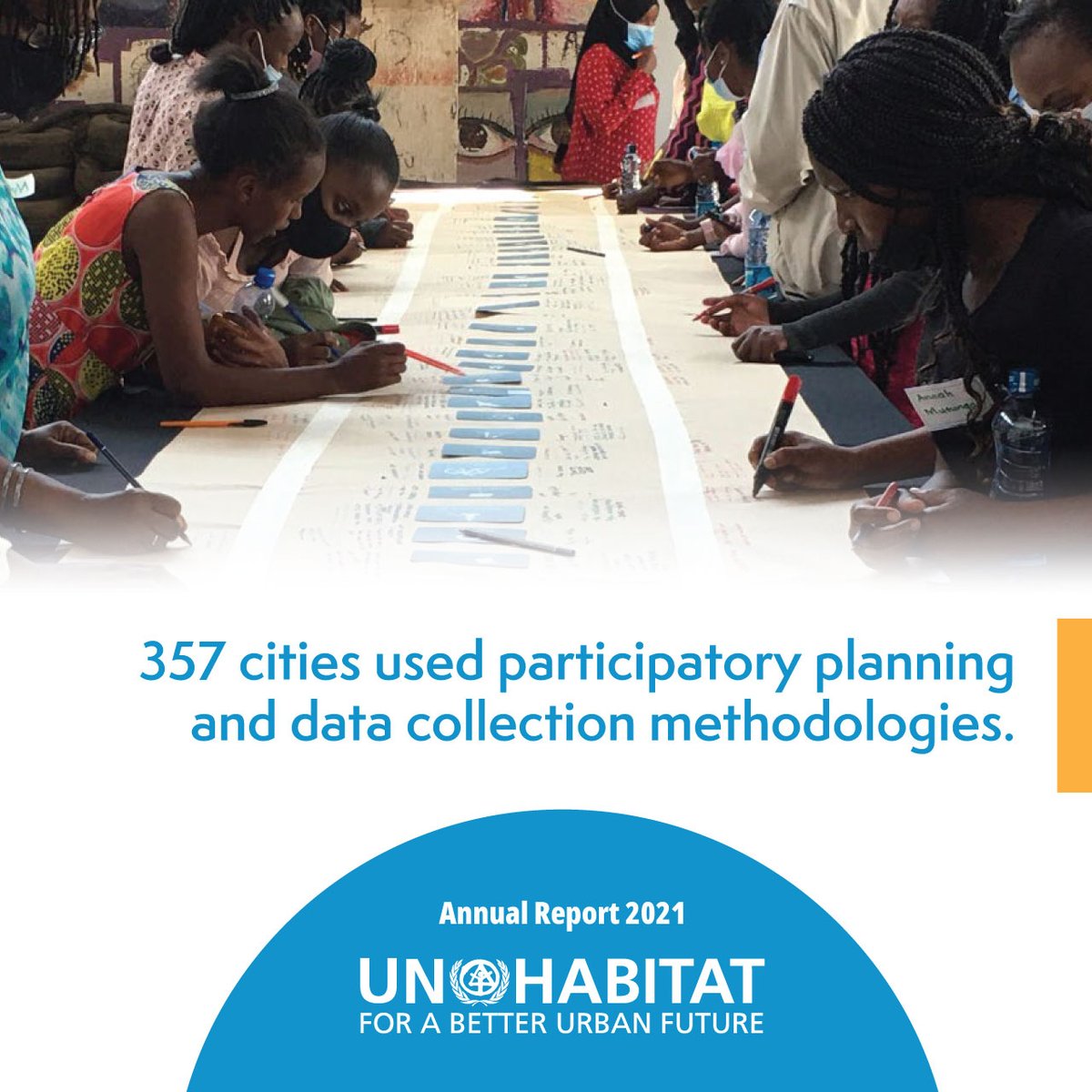 357 cities are using participatory planning methodologies and collecting spatial data to foster sustainable urban development and enhance cohesion between displaced and host communities. #UNHabitatReport2021 ✅ bit.ly/3Fzdv31