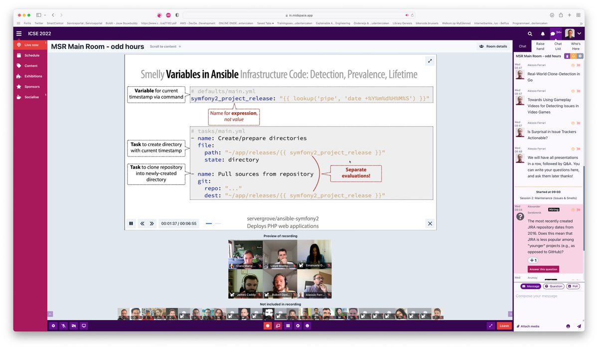 Coen De Roover (@coenderoover) on Twitter photo Action shots of <a href="/ROpdebee/">Ruben Opdebeeck</a> presenting "Smelly Variables in Ansible Infrastructure Code: Detection, Prevalence, and Lifetime" at online <a href="/msrconf/">MSR 2025</a>. Joint work w/ <a href="/a_zerou/">Ahmed Zerouali</a> <a href="/CoenDeRoover/">Coen De Roover</a>. Pre-print soft.vub.ac.be/Publications/2… In-person next week! <a href="/softlab_brussel/">SoftwareLanguagesLab</a> <a href="/DINFVUB/">DINF@VUB</a> <a href="/secoassist/">secoassist</a> #IaC Action shots of <a href="/ROpdebee/">Ruben Opdebeeck</a> presenting "Smelly Variables in Ansible Infrastructure Code: Detection, Prevalence, and Lifetime" at online <a href="/msrconf/">MSR 2025</a>. Joint work w/ <a href="/a_zerou/">Ahmed Zerouali</a> <a href="/CoenDeRoover/">Coen De Roover</a>. Pre-print soft.vub.ac.be/Publications/2… In-person next week! <a href="/softlab_brussel/">SoftwareLanguagesLab</a> <a href="/DINFVUB/">DINF@VUB</a> <a href="/secoassist/">secoassist</a> #IaC