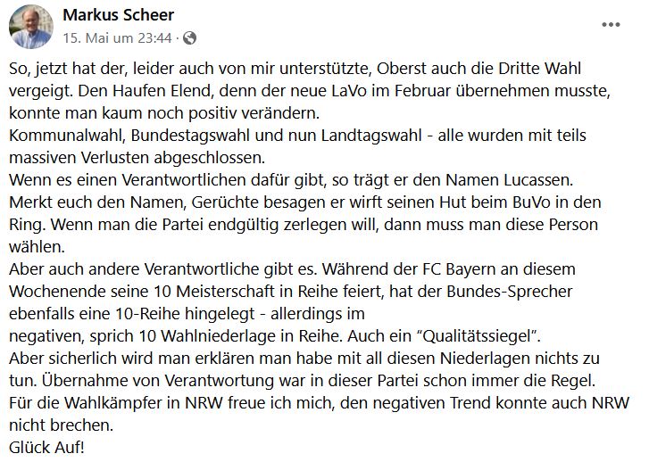 IbDoku's tweet photo. Nach dem #nrwwahl2022-Debakel für die #AfD verlässt die die AfD-Fraktion #Bochum geschlossen ihre Mutterpratie und benennt sich in FFB um.
Es war eine Frage der Zeit, die Machtkämpfe in der Partei eskalieren gerade.
Auch ein Erfolg von @AfDWatchBo, denn nur Druck erzeugt Reibung. https://t.co/pIbsorLKmq