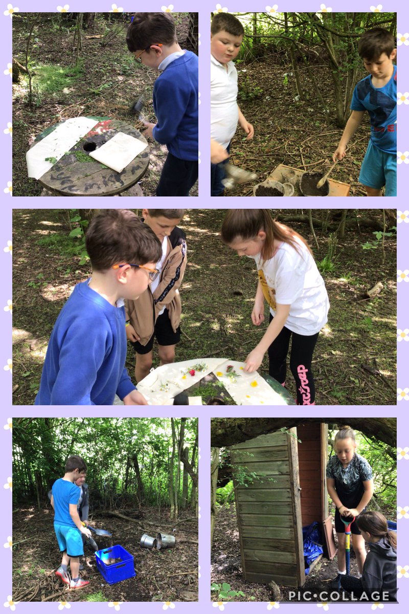 CatcliffePS's tweet photo. Another great time at @SuperSquirrels_  forest school yesterday! We tried Hapa Zome to create some beautiful flower printed fabrics! There was also a lot of digging, den building and tree climbing! #forestschool https://t.co/SxtsoLz88A