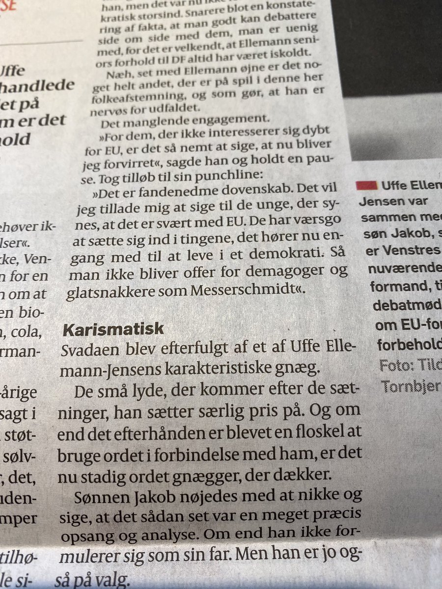 eva_andreasen's tweet photo. @ElisabetSvane - som altid en fornøjelse at læse dine analyser - uparfumerede og smilebåndsvenlige 🙌🏻 Denne gang med @JakobEllemann og @uffeellemann i centrum https://t.co/pdweUEERHo