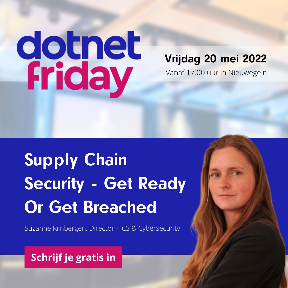 Ongeveer 70% van de bedrijven is bijzonder kwetsbaar voor cyberaanvallen via hun supply chain. Tijdens DotnetFriday op 20 mei vertelt Suzanne Rijnbergen hoe je als organisatie zelf jouw supply chain kan beveiligen. Schrijf je snel in, er is beperkt plek: bit.ly/3FU5Hcf