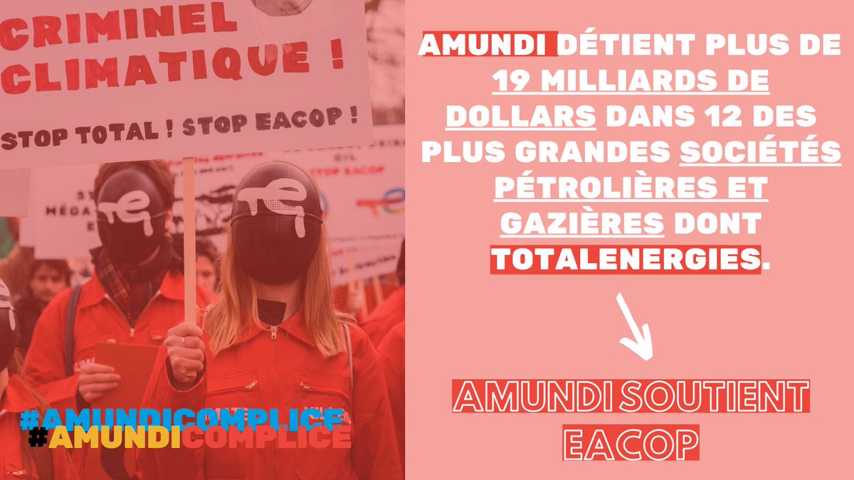 Smemowatch's tweet photo. Alors qu'il faut renoncer aux projets à énergies fossiles, @Amundi_FR investit des milliards dans 12 des plus grandes entreprises pétrolières et gazières. 
Il est aussi le second actionnaire de @totalenergies.
@Amundi_FR Respectez vos engagements !

#AmundiComplice
#StopEACOP https://t.co/UeTifhrQtZ