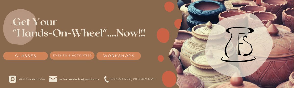 enactus_rlac's tweet photo. Finesse studio wants you to relax and enjoy through:
 1. Standardized classes having a duration of 2 days/week for a month. 
 2. Events with numerous hands-on-wheels pottery experiences.
3. Workshops that will focus on building pottery and sculpting skills.
#potterystudio #art https://t.co/VNzavaPhg7