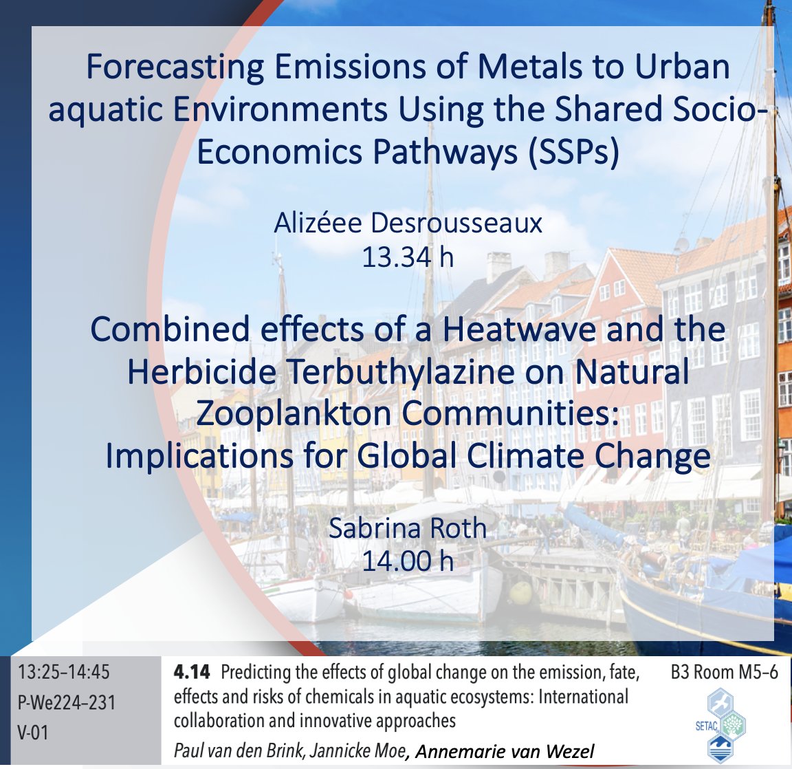 Ever wondered about combined effects of #globalclimatechange and #chemicals? ☀️🌡🧪💦 Join our session today at #SETACCopenhagen and see @AlizeeDSRX and me presenting interesting findings! #metals #SSPs #heatwave #pesticide @EcoITN @YorkEnvironment @AcesSthlmUni @SETAC_world