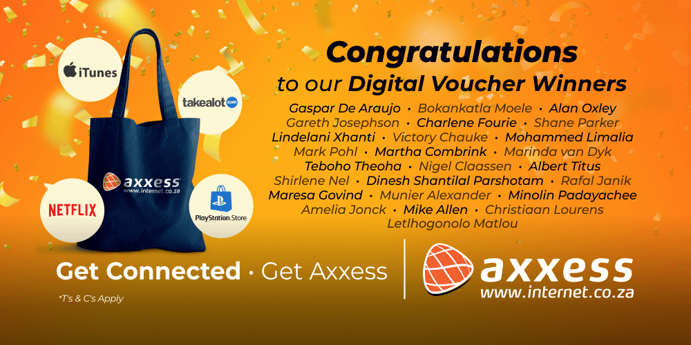 AxxessInternet's tweet photo. Congratulations to our 25 'Upgrade &amp; Win' competition winners! 😃🎊🎉

Enjoy spending your digital vouchers 🙂

#UpgradeAndWin 📈
#25YearsOfAxxess 🎉
#GetAxxess #GetInternet 🌐 https://t.co/WjmKqICZBT