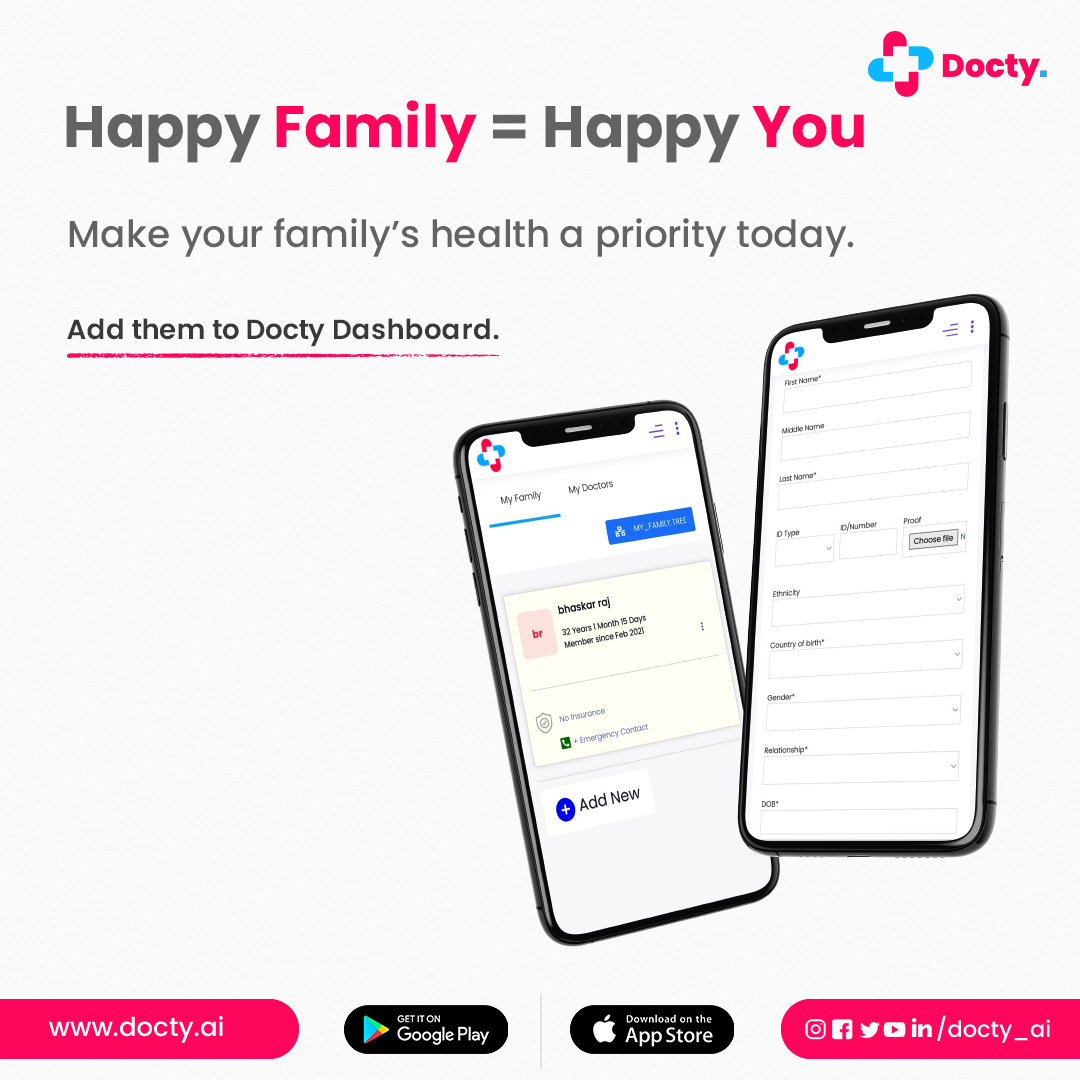 docty_ai's tweet photo. Now, more than ever, it is important to prioritize your family’s physical, mental, &amp; emotional health.

Add them to your #Docty dashboard &amp; book consultations for them from your profile. They also get access to manage their profiles or book #DoctorAppointments, lab tests, etc. https://t.co/ZtuG810ojK
