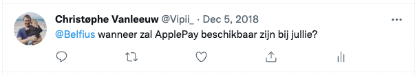 Vipii_'s tweet photo. @Belfius @WannesDG @BelfiusConnect In gesprek? @WannesDG , mijn eerste tweet voor dit te vragen is al van 2018... Toen waren ze ook in "Gesprek" ... Ondertussen bijna 4 jaar geleden. :') Voor een bank die vooruitgang beloofd. Is dit een pure schande. Zeker als je bekijkt hoeveel vraag is voor Apple Pay... Triestig https://t.co/Xdvqt13STH