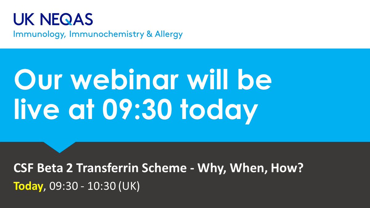 UKNEQAS's tweet photo. Have you heard about the @ukneqasiia #webinar we're delivering this morning? CSF Beta 2 Transferring Scheme. It's FREE to attend, so grab yourself a last-minute place! You've got 35 minutes to do it โณ. Here's the link: https://t.co/wOOo9Swyd5
#CSFAnalysis #TeamUKNEQAS https://t.co/yjQUQoPEsU