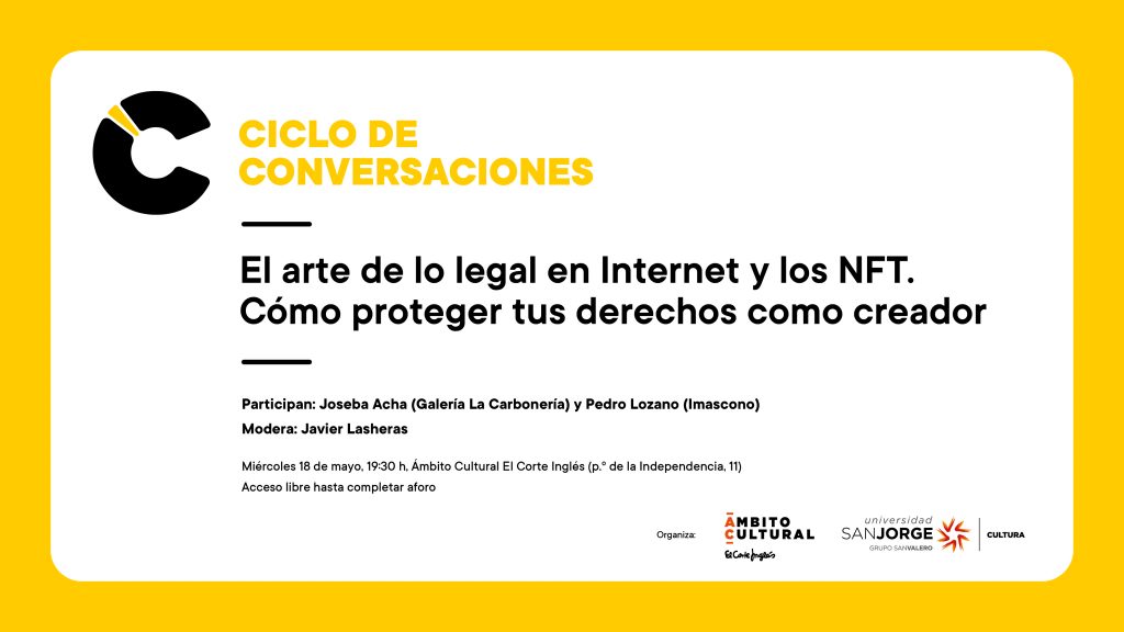 📢 ¡Esta tarde estaremos hablando sobre los NFT y los derechos que tienen los creadores en internet! 

👤 Con @josebaacha, <a href="/ptr_imascono/">Peter imascono</a> y <a href="/Lasheras_Javier/">Javier Lasheras</a>.
📍 En <a href="/ambitocultural/">Ámbito Cultural</a> (P. Independencia, 1).
🔗usj.es/blogs/universi…