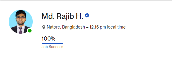 RajibHossainOfc's tweet photo. Alhamdulillah Got JSS on @Upwork for the first time & Yes it's 100% πͺ
If anybody wants to hire for some project regarding #B2BLeadGeneration, #ProspectListBuilding can contact me.
Hire me at Upwork: https://t.co/J1UWnhJkoo
#upworksuccess #rajibhossainofc #rajibhossainraj https://t.co/uVsc2umxnf