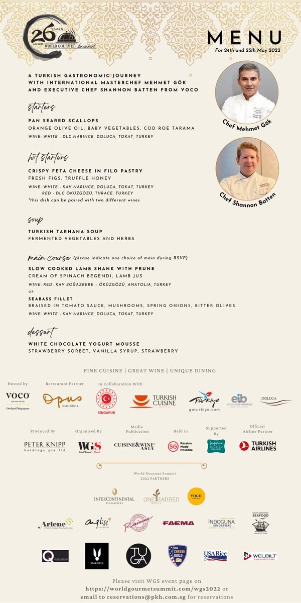3️⃣Türk Mutfağı Haftası 24-28 Mayıs’ta <a href="/ChefMehmetGok/">Mehmet Gök</a>’ün değerli katkısıyla <a href="/vocohotels/">voco hotels by IHG</a> Orchard’da (Rez için: reservations@pkh.com.sg veya +65 6273 7707; A La Carte menü için Otel’le temas ediniz) + ilave bilgi için: tinyurl.com/4bt99bzh