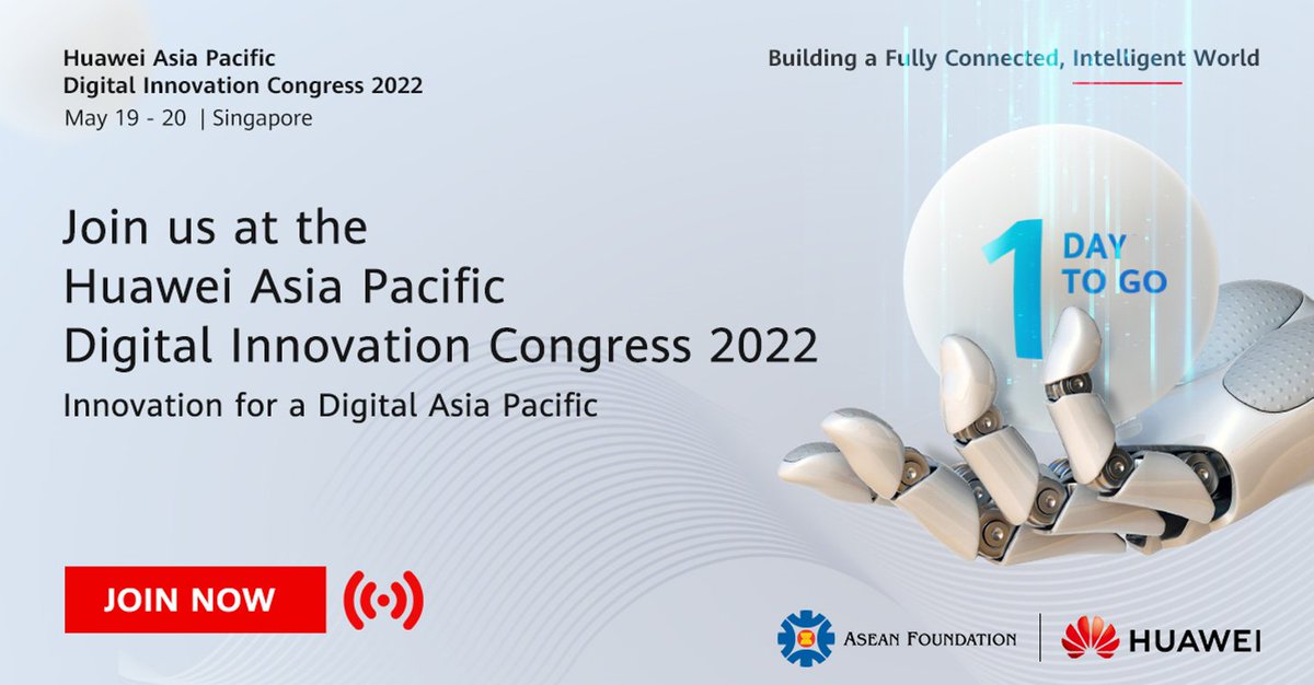 HuaweiCloud1's tweet photo. ⏰Start the countdown! Only one more day until APAC Digital Innovation Congress! Seize the opportunity to connect with #HUAWEICLOUD thought leaders, and unlock new products and exhibition highlights. 👏 👏🥳
Sign up here：https://t.co/pYfGog2SV7.
#FORinnovationDigitalAPAC https://t.co/tpEMko1nBs