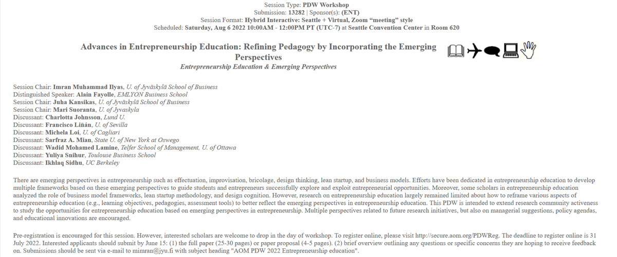 imranqureshi101's tweet photo. Happy to co-organize paper development workshop with amazing fellow scholars at AOM on entrepreneurship education sponsored by @ENT_Div_AoM and @MED divisions. Interested participants, please find details below to register and submit paper @AOMConnect https://t.co/FnLZpxn8ZR