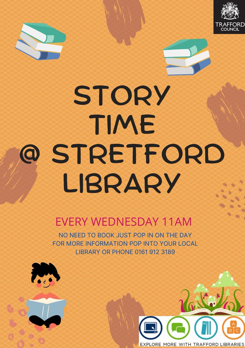 TraffLibraries's tweet image. 📚 Stretford Story Time 📚

Join us for our weekly Story Time session at Stretford Library! It&apos;s on every Wednesday at 11am, whatever the weather we&apos;ll read together. 📖

#StoryTime #LibrariesConnected
