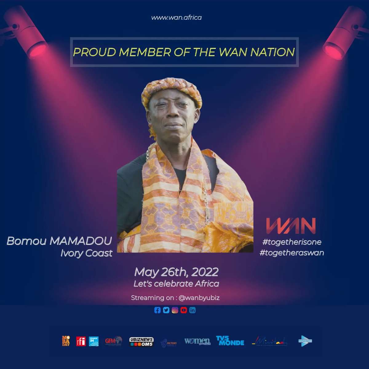 WANbyUbiz's tweet photo. Let's join Marie-Philomène Nga, Sylvestre Amoussou, Werewere Liking and Bomou Mamadou for the WAN SHOW 2022 on May, 26th. 
Be there ✌🏾✌️

#iamwan #togetherisone #togetheraswan #afrique #diaspora #wanshow #sports #education #discrimination #roundtable #virtualconcert #wanbyubiz https://t.co/Lib3fI9xKA