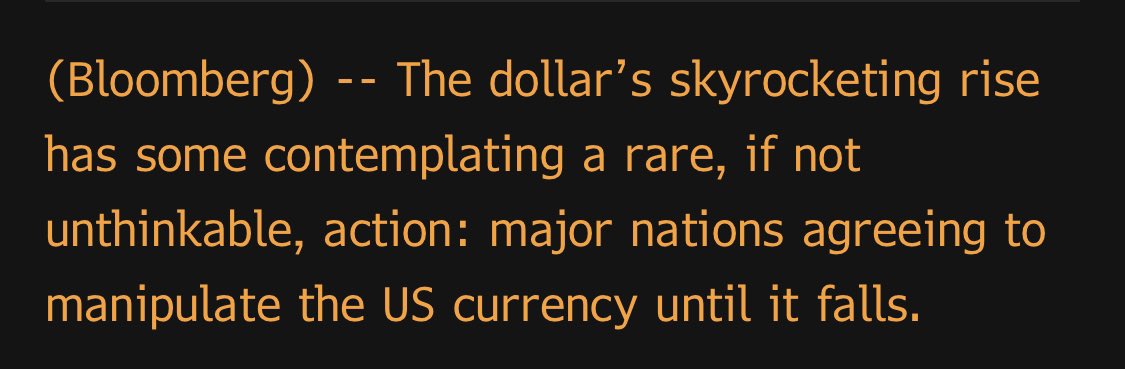 elerianm's tweet photo. Re this from Bloomberg, I suspect that a currency accord  is a very low probability outcome in this global environment.
(For background on the why and so what of the dollar appreciation, this from yesterday:
https://t.co/4OX12B9ukt )
 @markets #dollar #economy #inflation @FT https://t.co/0fRhyxrNHv