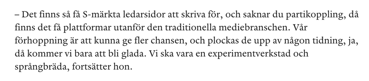 Byggets chefredaktör <a href="/LisaGemmel/">Lisa Gemmel</a> är intervjuad i <a href="/axesspublishing/">Axess Magasin</a> i ett fint reportaget om vänsterns nya opinionsplattformar. (låst artikel)
<a href="/NyaMitten/">Nya Mitten</a> <a href="/Rorelsen_/">Tidningen Rörelsen</a> <a href="/ByggetMedia/">Bygget</a> 
axess.se/artiklar/rorel…