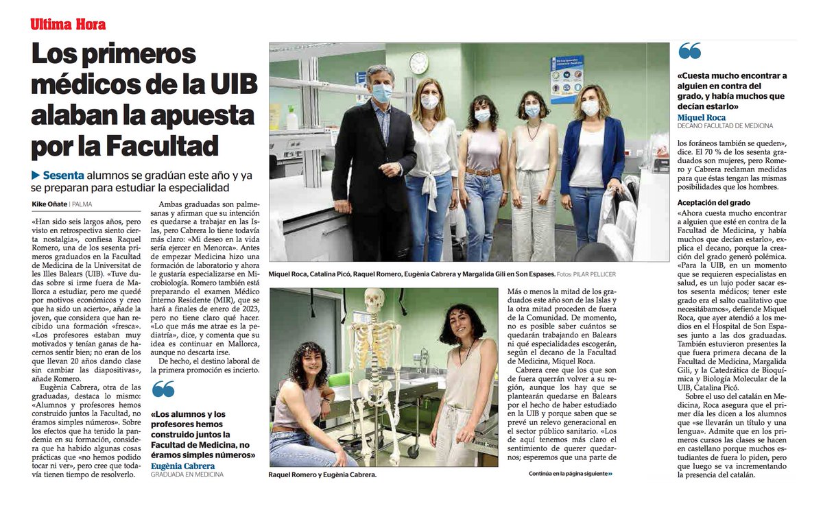 Un dels projectes més importants per a la Comunitat i dels quals em sent més orgullosa com a presidenta. Gràcies, Eugènia i Raquel, per explicar la vostra experiència a la <a href="/fmedicinauib/">FMedicinaUIB</a>.

Enguany tindrem la primera promoció de graduats/es de Medicina de Balears!