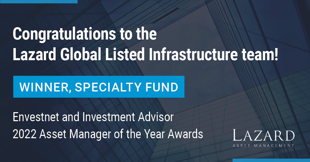 We’re proud to announce that Envestnet and Investment Advisor chose Lazard Global Listed Infrastructure Fund as the winner in the Specialty Fund category for the 2022 Asset Manager of the Year Awards.