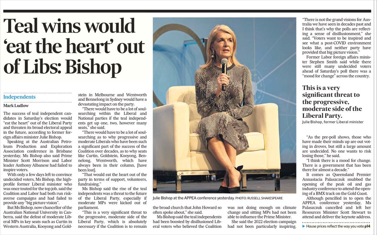 rmyardley's tweet photo. Julie Bishop confuses cause and effect. The LNP started this march to the hard right in 1985. The moderate heart of the LNP was ripped out years ago. Teal is the result. @GoldsteinVoices @zdaniel @zalisteggall @Mon4Kooyong @DaveSharma #SameIsntSafe #AlegraSpender #auspol https://t.co/FGbAdADwMW