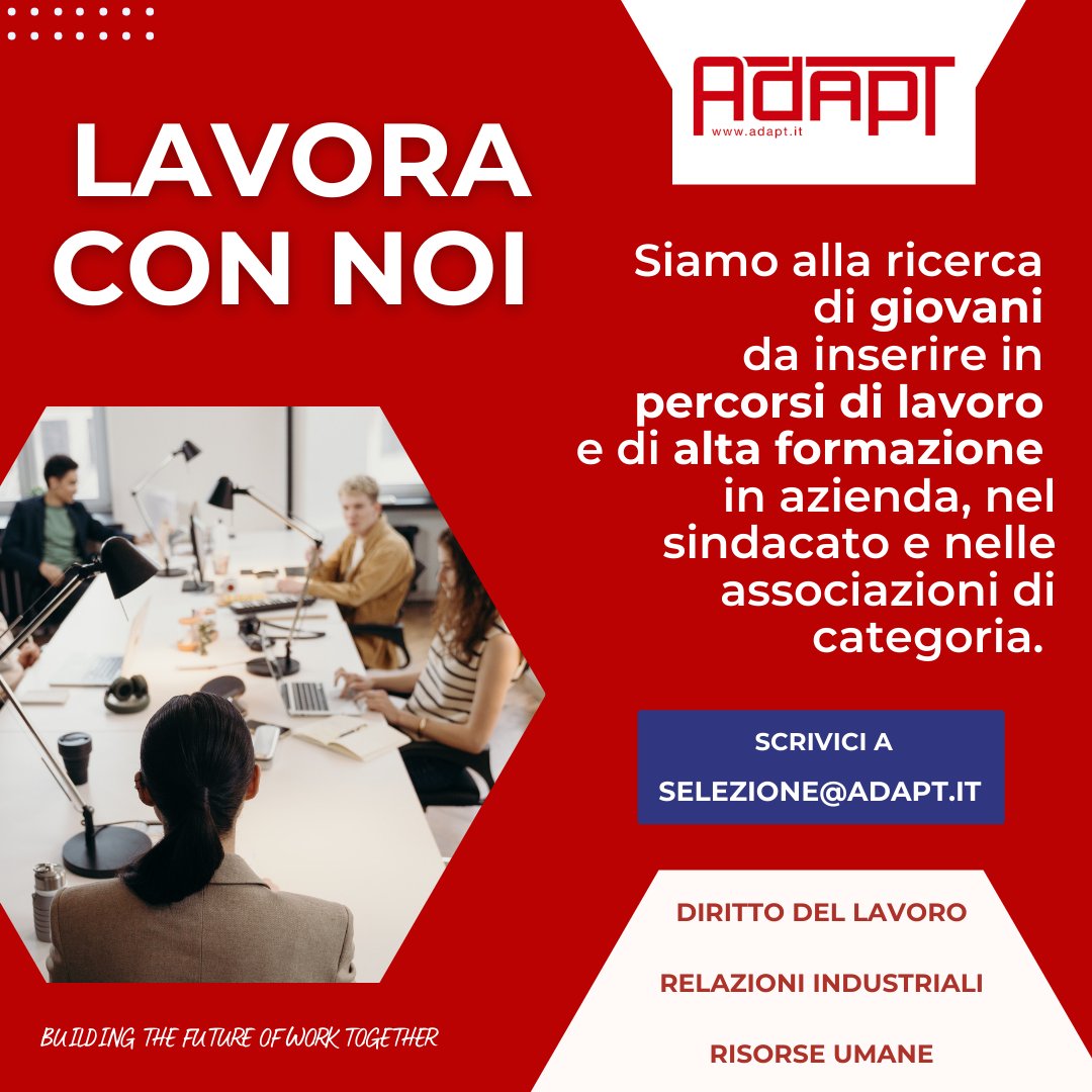 francescoseghez's tweet photo. Siamo ancora alla ricerca di persone da inserire (con apprendistato, no tirocinio) sia in @adaptland come ricercatrici/ricercatori sia in aziende/sindacati/datoriali per percorsi di apprendistato. Potete scrivere a selezione@adapt.it o direttamente a francesco.seghezzi@adapt.it https://t.co/ZLwGpGSYql