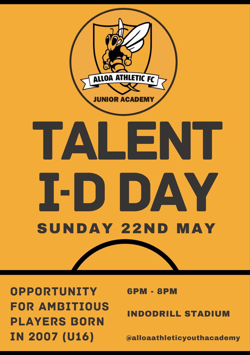 coachmaxnic's tweet photo. FAO: PLAYERS BORN 2007 ⚽️

An exciting opportunity for players born in 2007 to be considered for our Alloa Athletic Junior Academy squad for the 22/23 season.

An open training session will take place THIS SUNDAY, from 6PM-8PM 🐝

REGISTER:
https://t.co/xTWsUWCnze https://t.co/fZ7RZ5sbXU
