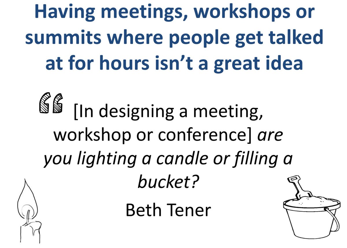 Helen Bevan (@helenbevan) on Twitter photo It's great to have some face to face & hybrid workshops & learning sessions again. But we must do them in a different way. We should light candles: create opportunities for people to discuss, share & learn together, not fill buckets: talk at people for hours. Tx <a href="/ndcollaborative/">Beth Tener</a> It's great to have some face to face & hybrid workshops & learning sessions again. But we must do them in a different way. We should light candles: create opportunities for people to discuss, share & learn together, not fill buckets: talk at people for hours. Tx <a href="/ndcollaborative/">Beth Tener</a>
