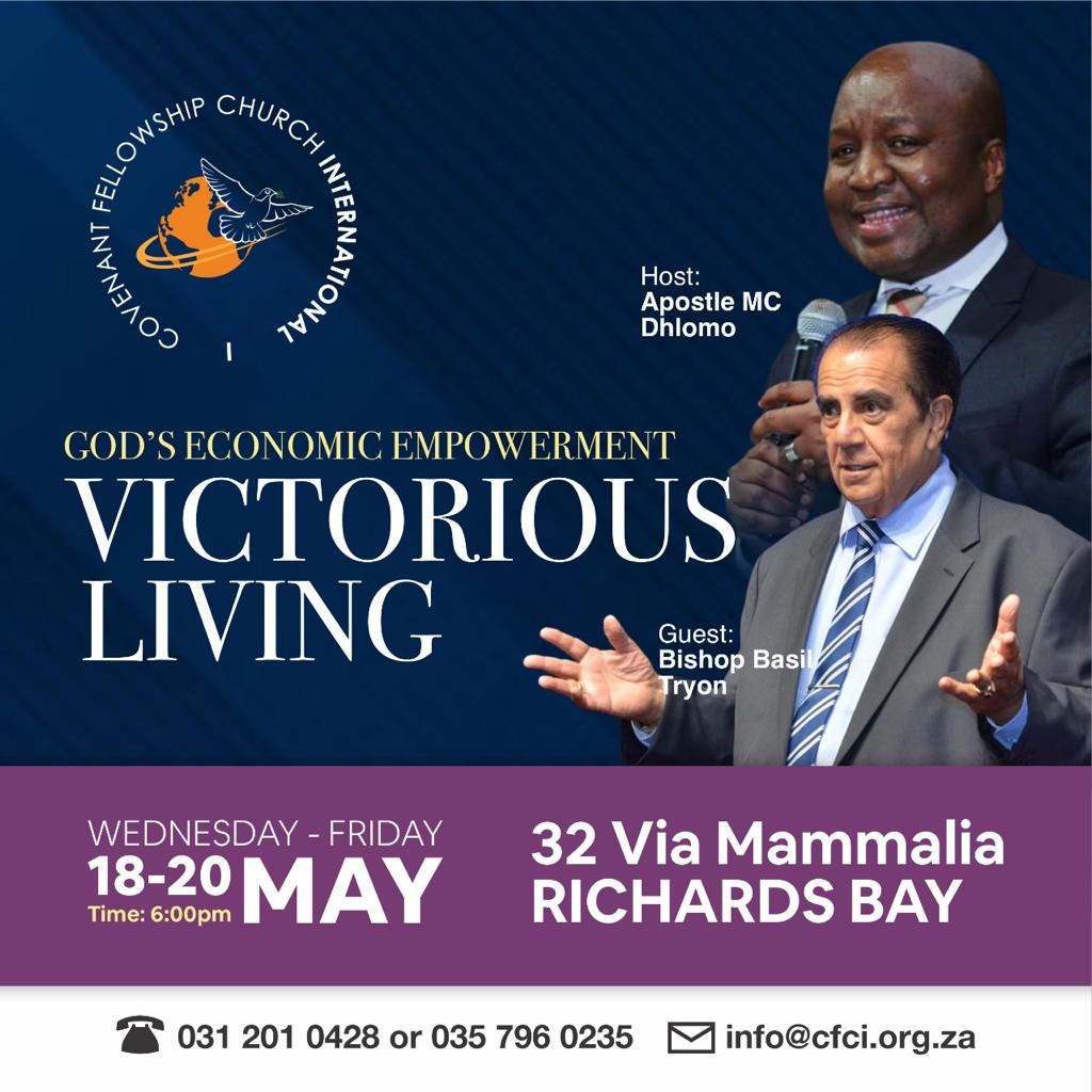 Join Dr Basil Tryon tonight and tomorrow night at CFCI Richards Bay as he speaks on VICTORIOUS LIVING. Hosted by Apostle Collins Dhlomo 
.
.
.
#RAK #BTM #CFCI #VictoriousLiving #RichardsBay