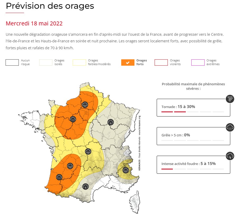 Des #orages parfois forts sont envisagés en fin de journée et nuit prochaine dans l'ouest avec risque de chutes de grêle, élément dominant de la dégradation : 