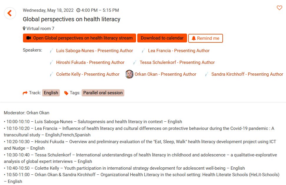 Join us in the 'Global Health Literacy' session of the #IUHPE2022 at 4 PM (UTC+2)