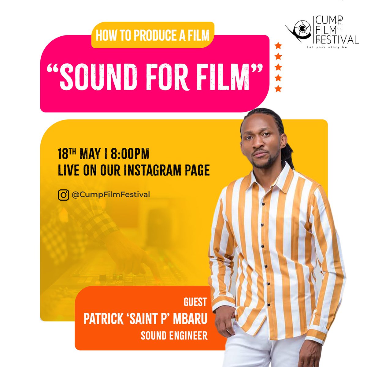 @CumpFestival every week we've been excited to host you in a series of discussions on the film making process and today we proceed with an incredibly important part of film making. join us as we engage the incredibly talented and seasoned sound designer saint P.
#cump2022