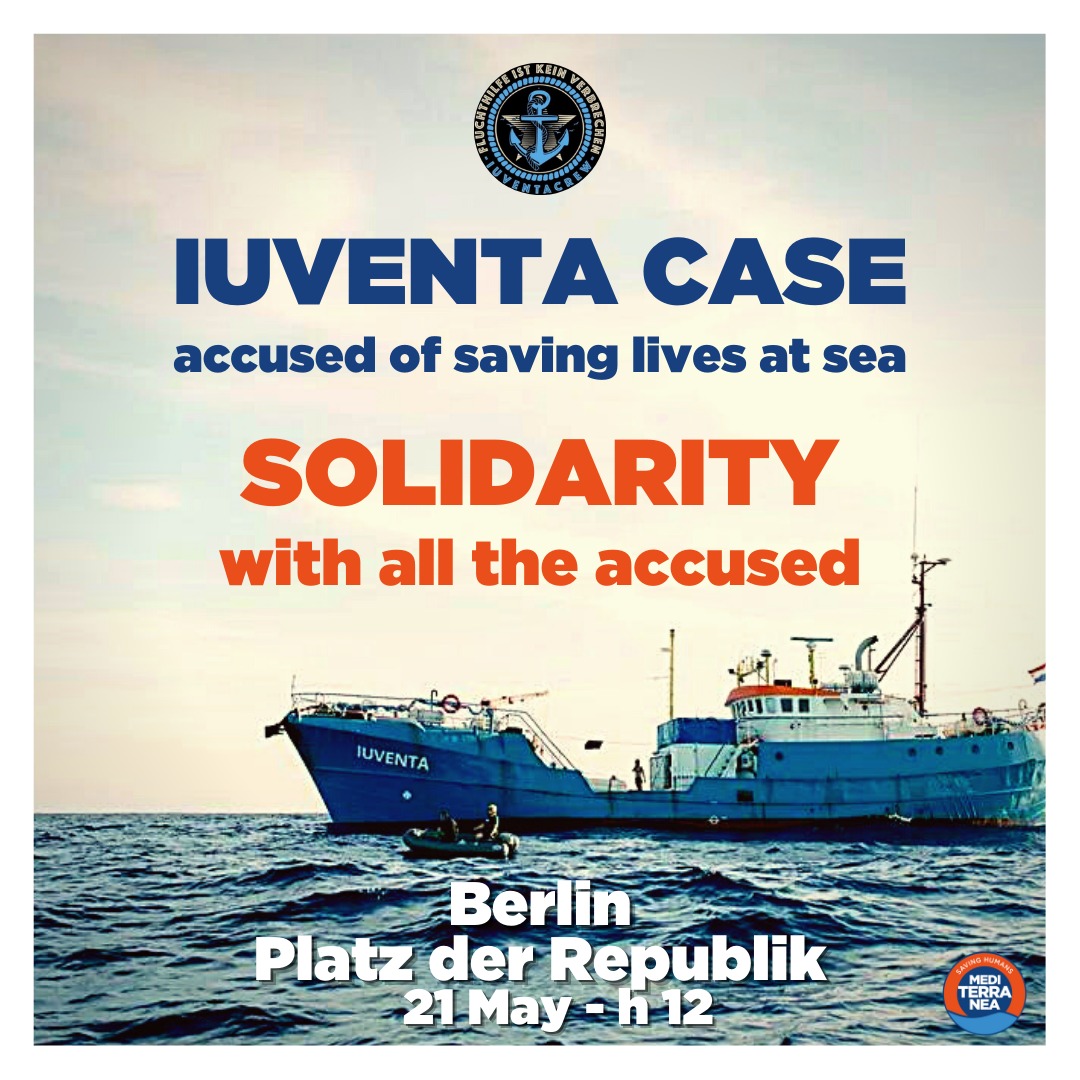 Saturday at 12 pm we will be in the streets of Berlin (Platz der Republik) in solidarity with the 21 defendants in the biggest trial against sea rescue #CivilFleet: the #IuventaCase. 

At sea as on shore, saving lives cannot be a crime!