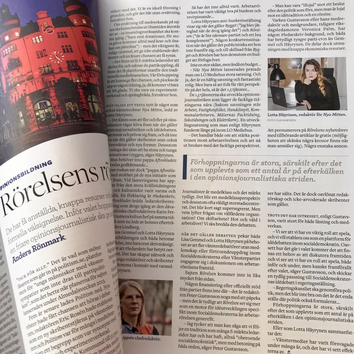 Hej ⁦<a href="/ByggetMedia/">Bygget</a>⁩! Tack, nu är artikeln upplåst på webben. Passar på att slå ett slag för att den är även trevlig läsning i papperstidningen! ⁦<a href="/LottaIlonaH/">Lotta Ilona Häyrynen</a>⁩ ⁦<a href="/LisaGemmel/">Lisa Gemmel</a>⁩ ⁦<a href="/NyaMitten/">Nya Mitten</a>⁩ ⁦<a href="/andersronmark/">Anders Rönmark</a>⁩ #svpol