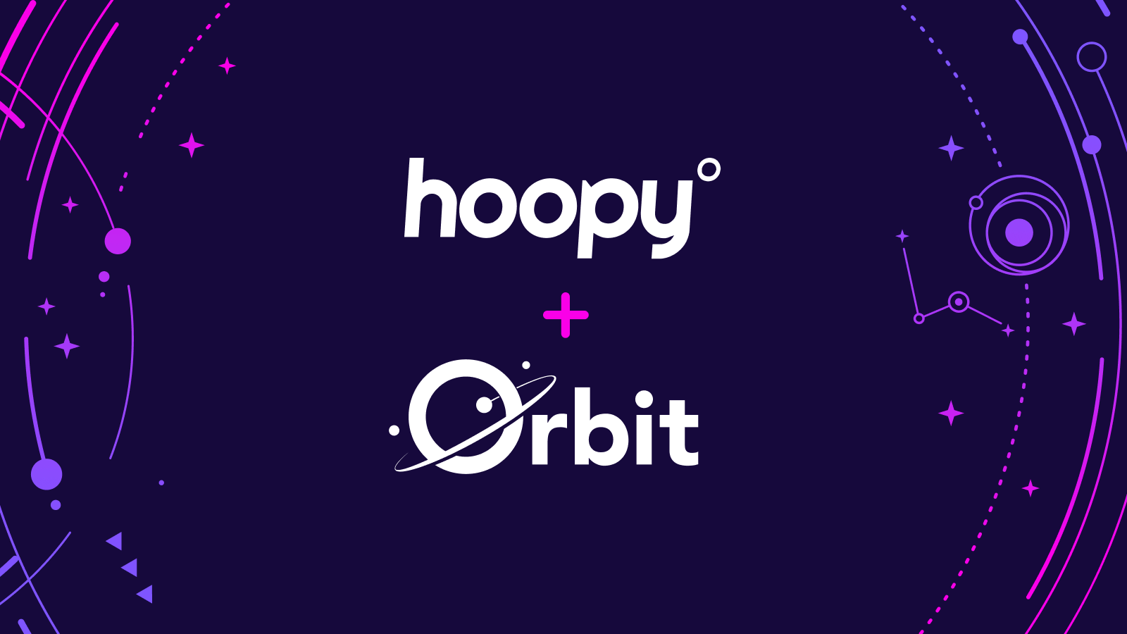 A space-themed image showing the Hoopy and Orbit logos coming together.