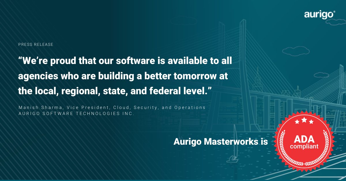 Aurigo_Software's tweet photo. We are pleased to announce that Aurigo Masterworks Cloud has achieved ADA Compliance. ADA compliance is #web accessibility enhancements to support users with disabilities in public sector #capitalprogram management.
https://t.co/Nqze369KWM
#compliance #SaaS #buildabettertomorrow https://t.co/EmbaZ6YcHO