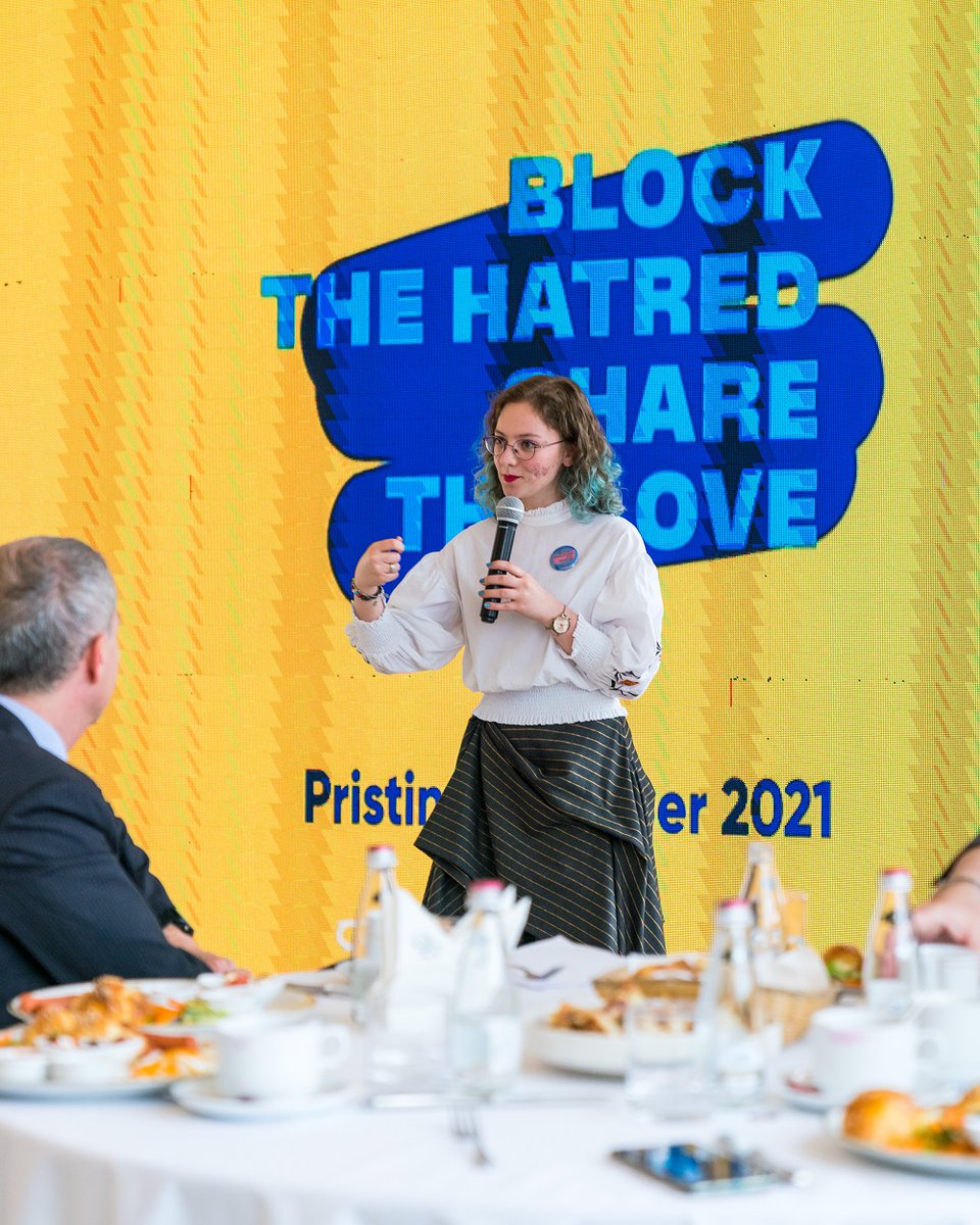 ItalyinKosovo's tweet photo. Within the 🇮🇹 Presidency of @coe, today in #Pristina we presented the campaign "Block the Hatred. Share Love". Really interesting discussion with #Kosovo young campaign ambassadors bringing their views and concerns on this issue. Many thanks to @frankpower for co-organising! https://t.co/awwQYawBG3