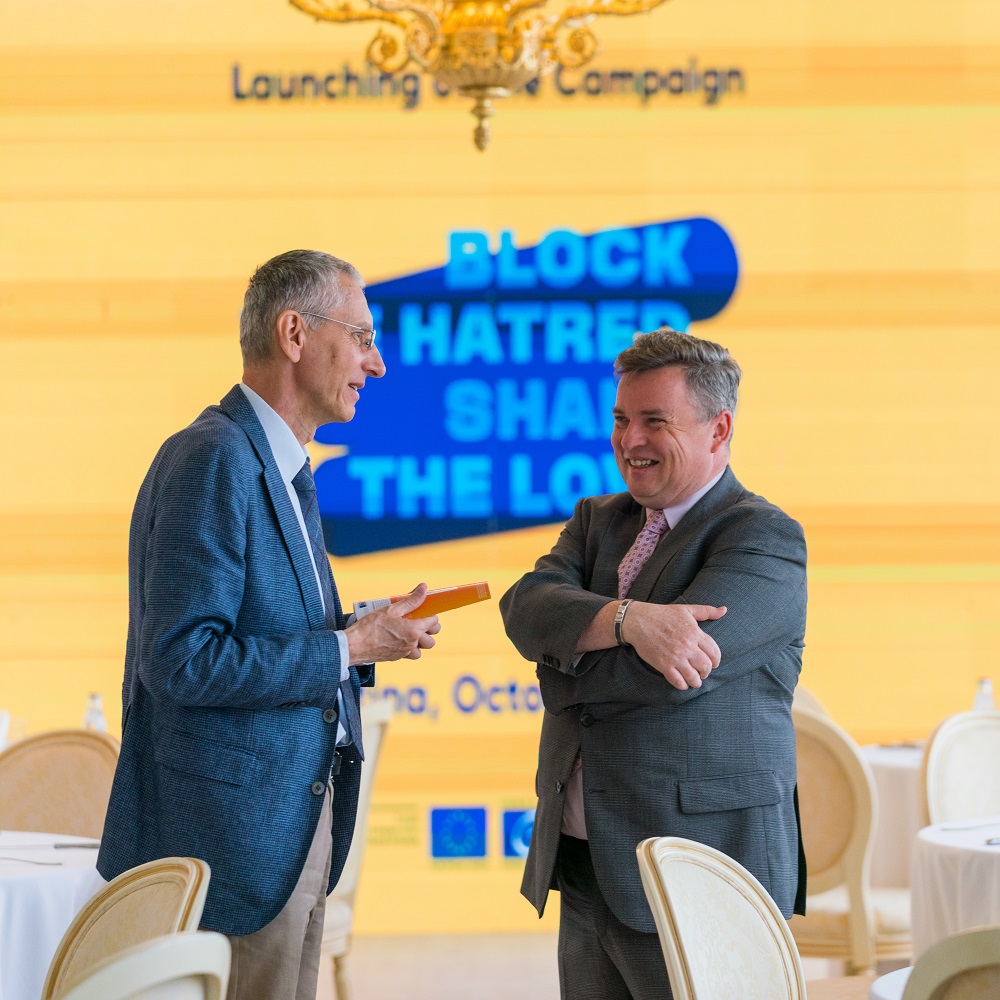 ItalyinKosovo's tweet photo. Within the 🇮🇹 Presidency of @coe, today in #Pristina we presented the campaign "Block the Hatred. Share Love". Really interesting discussion with #Kosovo young campaign ambassadors bringing their views and concerns on this issue. Many thanks to @frankpower for co-organising! https://t.co/awwQYawBG3